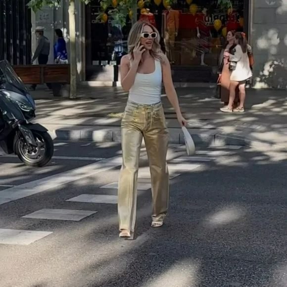 ZARA METALLIC GOLD JEANS - Picture 8 of 10